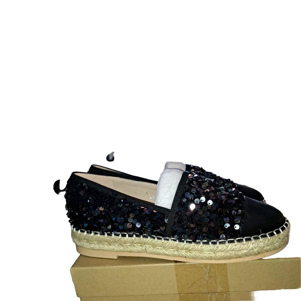 Jijixi Espadrille Multicolor Black sequin slip on flats 245 US 8 Vacation Beach